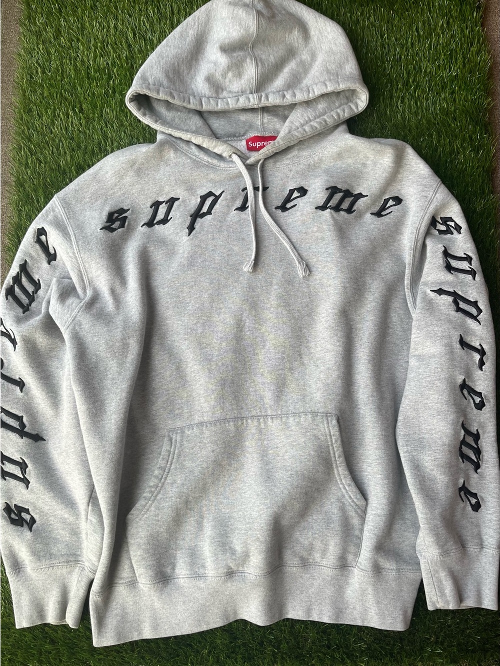 Supreme raised embroidery hooded sweatshirt heather gray size large